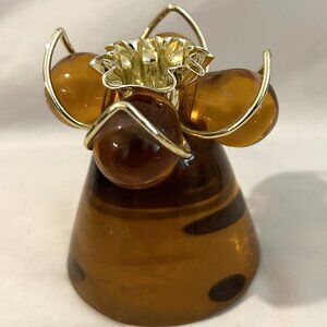 Lucite Acrylic Metal Amber Candle Holder MCM Retro 3.25"
